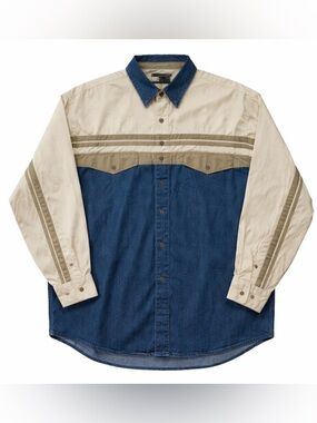 Cumberland Outfitters Mens LT Western Denim Colorblock Button Shirt Workwear